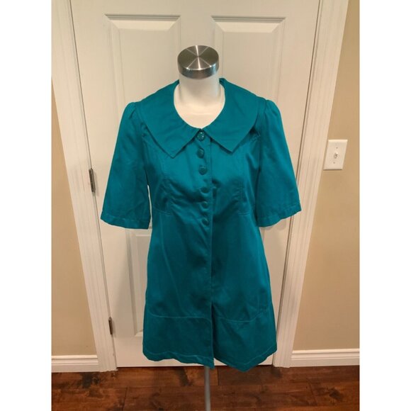 Tulle Anthropologie Teal Blue Oversized Collar Jacket, Size M - Picture 1 of 6